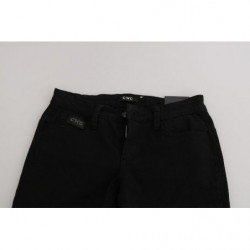 Jeans in denim slim fit a vita media con paillettes neri - W26