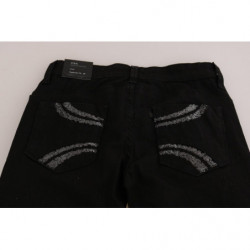 Jeans in denim slim fit a vita media con paillettes neri - W26