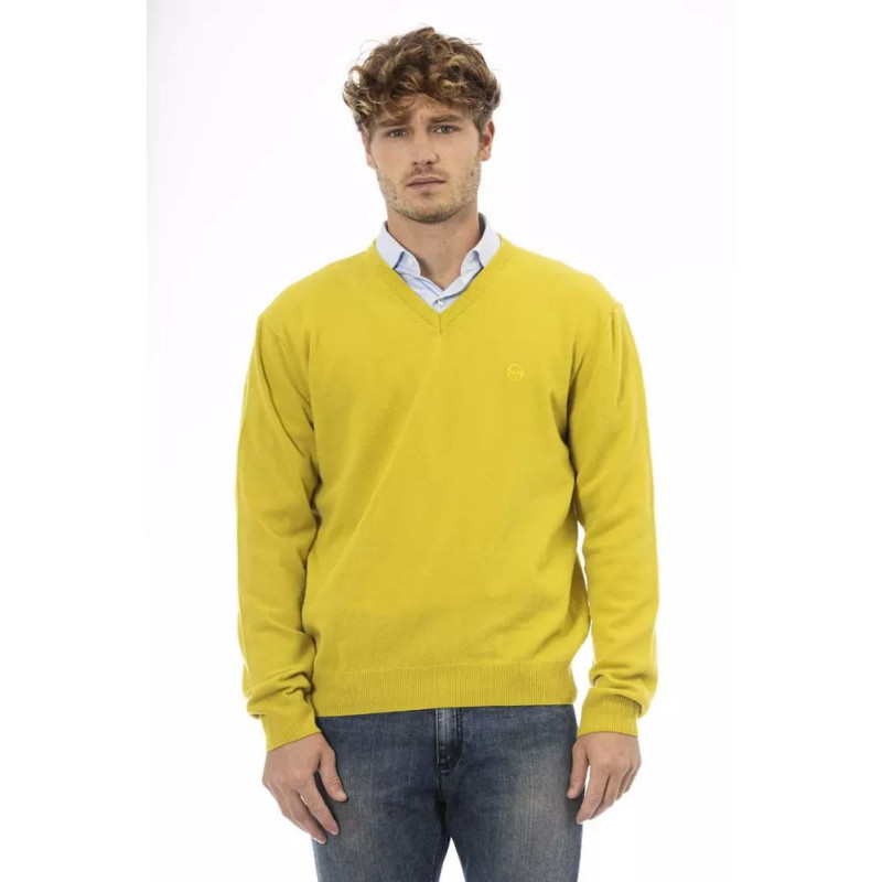 Elegante maglione in lana gialla con scollo a V - L
