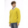 Elegante maglione in lana gialla con scollo a V - L
