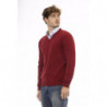 Classico maglione rosso in lana con scollo a V - M