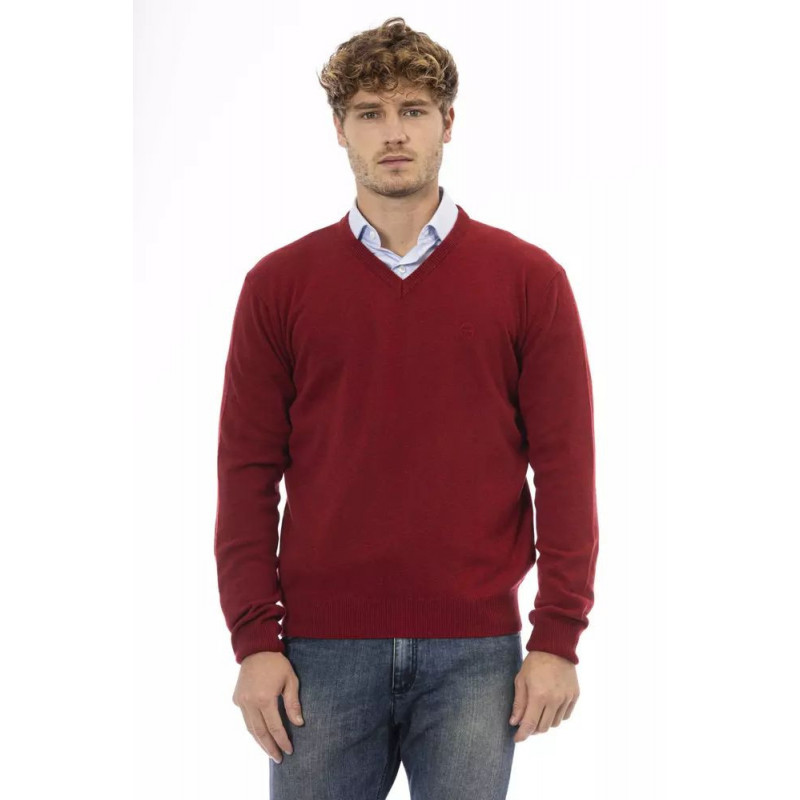 Classico maglione rosso in lana con scollo a V - L