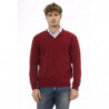 Classico maglione rosso in lana con scollo a V - L