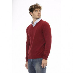 Classico maglione rosso in lana con scollo a V - L