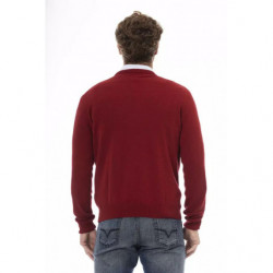 Classico maglione rosso in lana con scollo a V - L