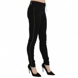 Jeans skinny in denim a vita media decorati neri - W26