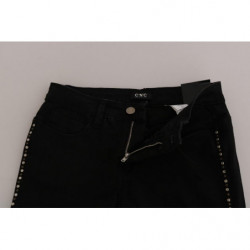 Jeans skinny in denim a vita media decorati neri - W26