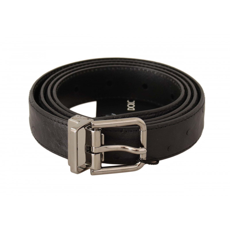 Cintura fibbia argentata pelle esotica nera - 105 CM / 42 INCHES