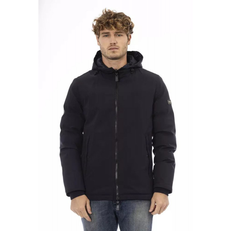 Elegante giacca con zip monogramma blu - L