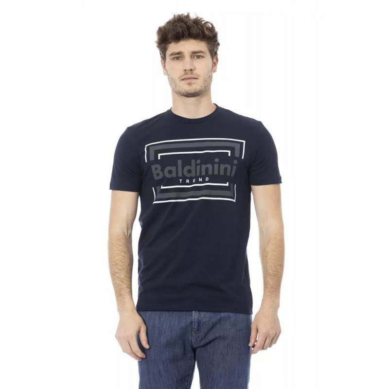Elegante maglietta in cotone blu con stampa frontale chic - L