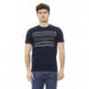 Elegante maglietta in cotone blu con stampa frontale chic - L
