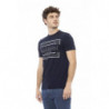 Elegante maglietta in cotone blu con stampa frontale chic - L