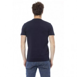 Elegante maglietta in cotone blu con stampa frontale chic - L