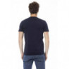 Elegante maglietta in cotone blu con stampa frontale chic - L