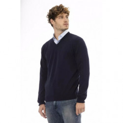 Elegante maglione in lana con scollo a V in blu elegante - L