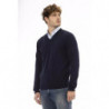 Elegante maglione in lana con scollo a V in blu elegante - L