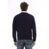 Elegante maglione in lana con scollo a V in blu elegante - L