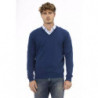 Elegante maglione in lana con scollo a V in blu - L