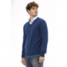 Elegante maglione in lana con scollo a V in blu - L