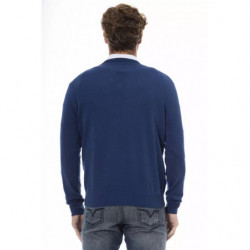 Elegante maglione in lana con scollo a V in blu - L