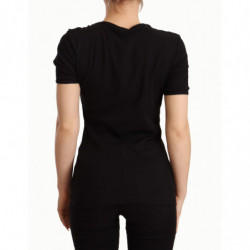 Top T-shirt a maniche corte girocollo in cotone nero - IT4 - L