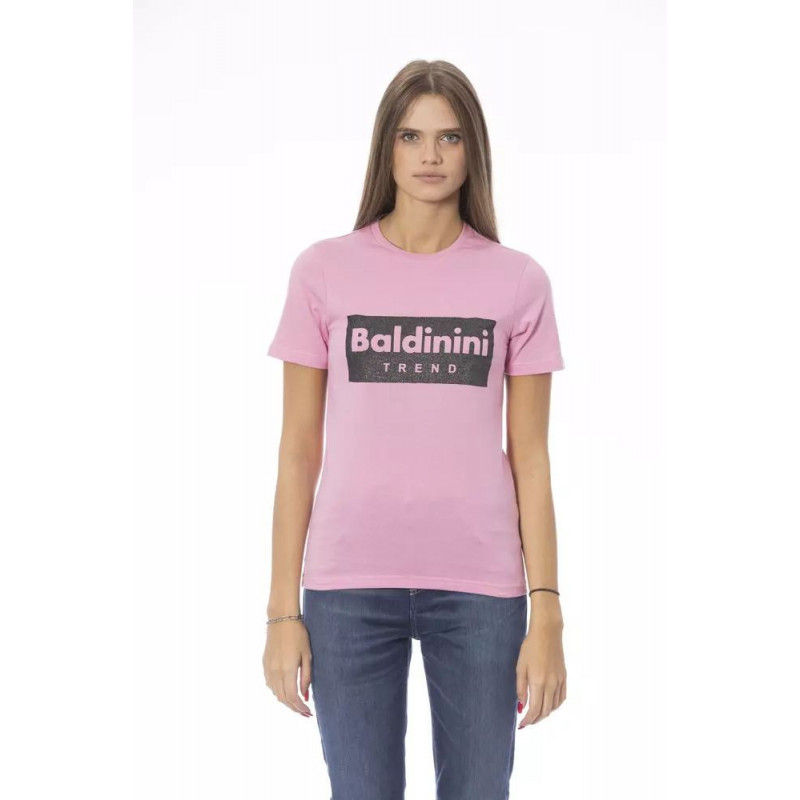 T-shirt girocollo in cotone rosa chic - M