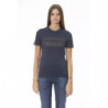 Elegante maglietta blu girocollo a maniche corte - S