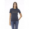 Elegante maglietta blu girocollo a maniche corte - S