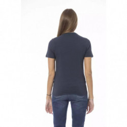 Elegante maglietta blu girocollo a maniche corte - L