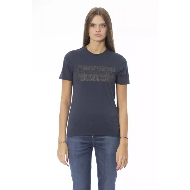 Elegante maglietta blu girocollo a maniche corte - XL