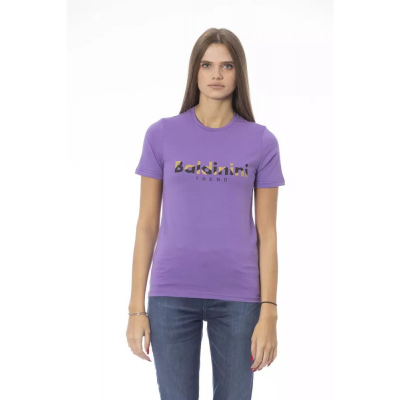 Elegante maglietta viola girocollo a maniche corte - S