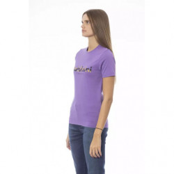 Elegante maglietta viola girocollo a maniche corte - S