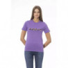 Elegante maglietta viola girocollo a maniche corte - L