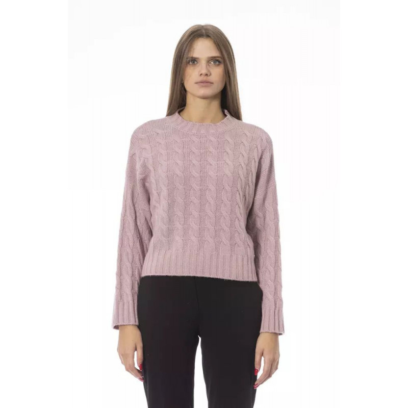 Elegante maglione girocollo in misto cashmere rosa - L