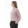 Elegante maglione girocollo in misto cashmere rosa - L