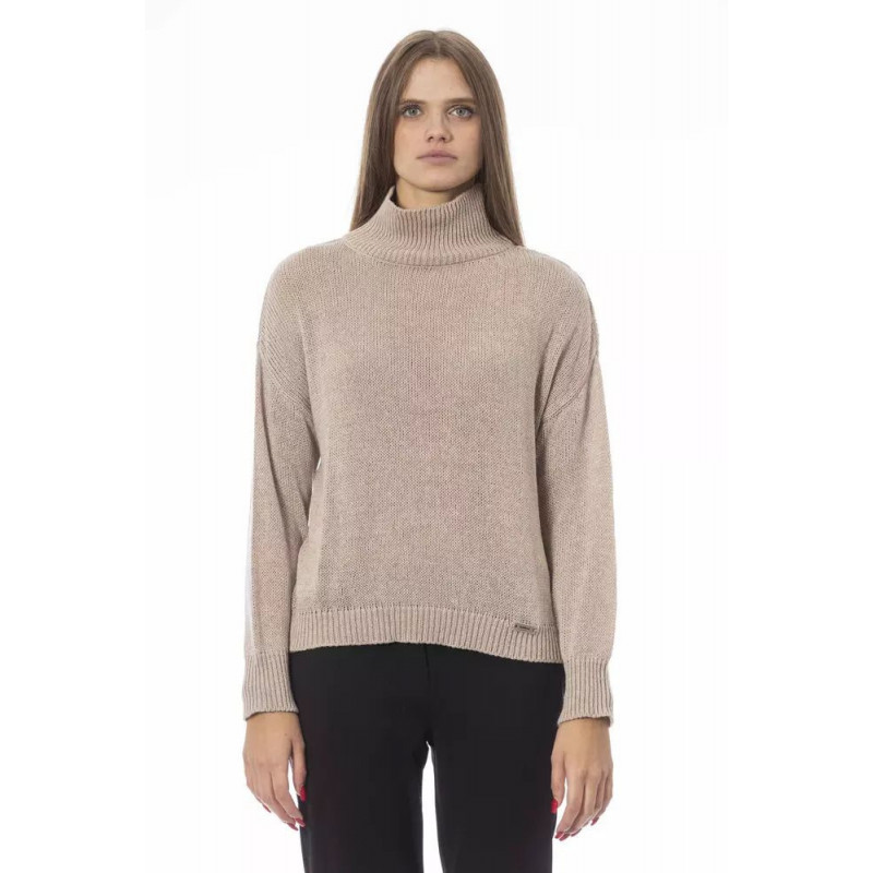 Elegante maglione beige con collo a vulcano - L