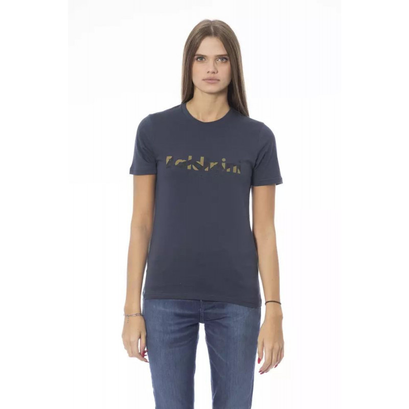 Elegante maglietta blu girocollo a maniche corte - S