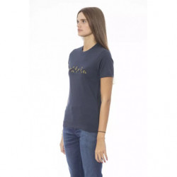 Elegante maglietta blu girocollo a maniche corte - S