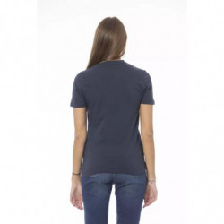 Elegante maglietta blu girocollo a maniche corte - S