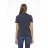 Elegante maglietta blu girocollo a maniche corte - S