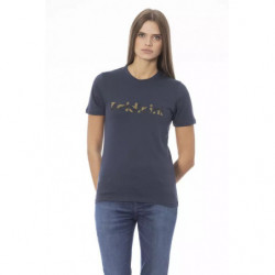Elegante maglietta blu girocollo a maniche corte - L