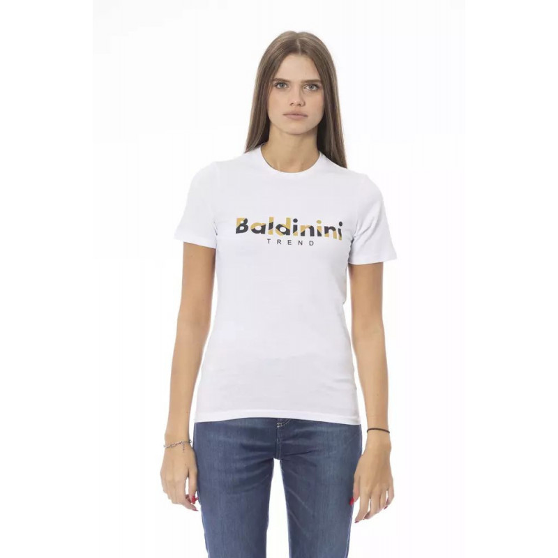 Elegante maglietta girocollo in cotone bianco - M