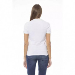 Elegante maglietta girocollo in cotone bianco - L