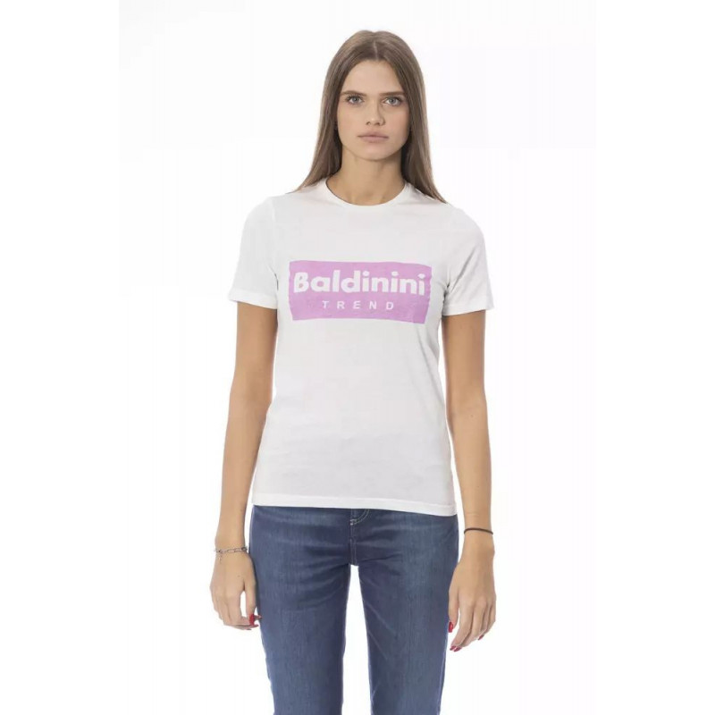 T-shirt girocollo in cotone bianco chic - M
