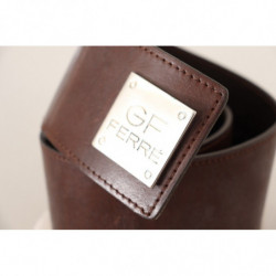 Cintura vita fibbia ampia logo vera pelle marrone - 70 CM / 28 INCHES