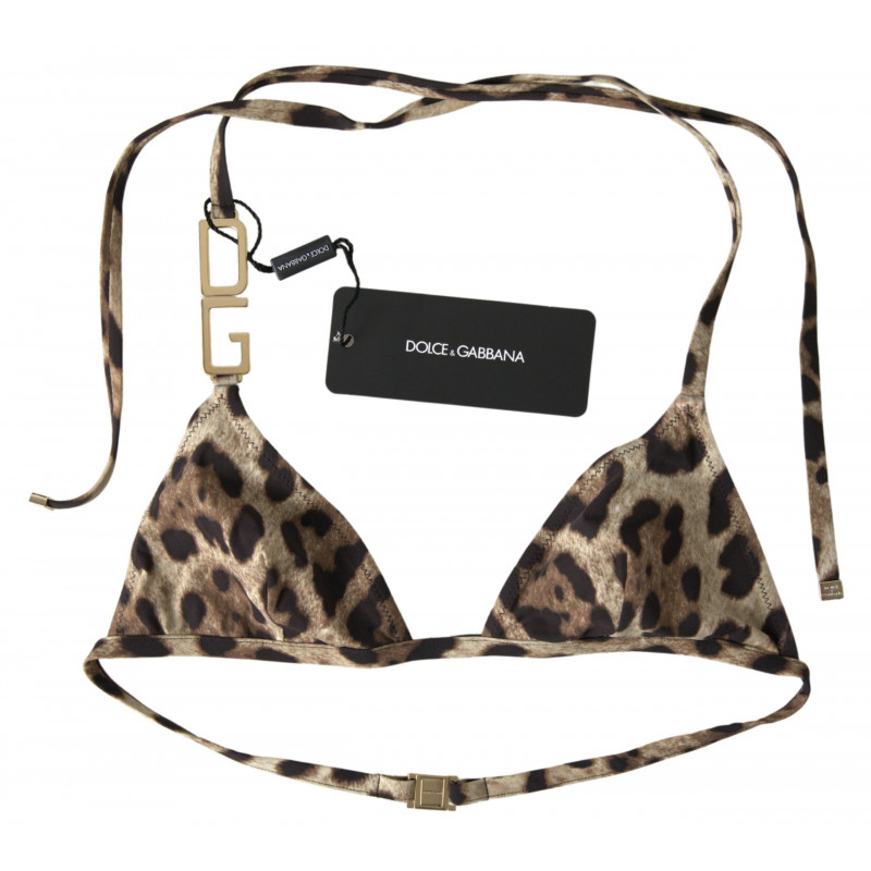 Top bikini da spiaggia cinturino metallo DG marrone leopardato - IT