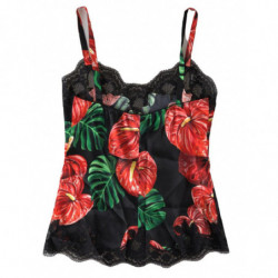 Intimo top a canotta in seta con stampa Anthurium nero - IT2 - S