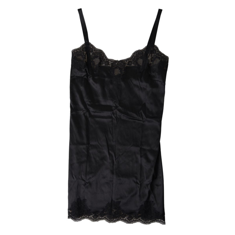 Intimo superiore canotta indumenti da notte seta pizzo nero - IT3 - M