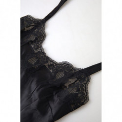Intimo superiore canotta indumenti da notte seta pizzo nero - IT3 - M