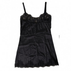 Intimo superiore canotta indumenti da notte seta pizzo nero - IT3 - M